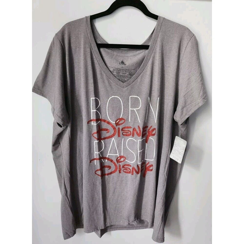 Vtg Disney " BORN DISNEY RAISED DISNEY"  Gray Short Sleeve T Shirt New Sz 4XL